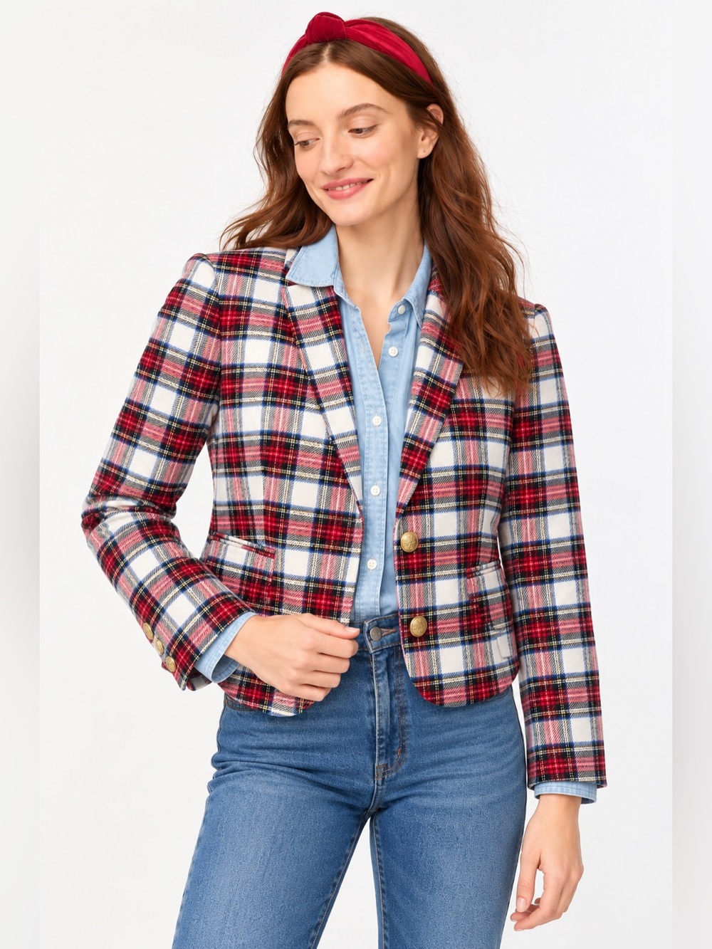 J.Crew Factory Tartan Schoolboy Blazer White Out Plaid Size 20